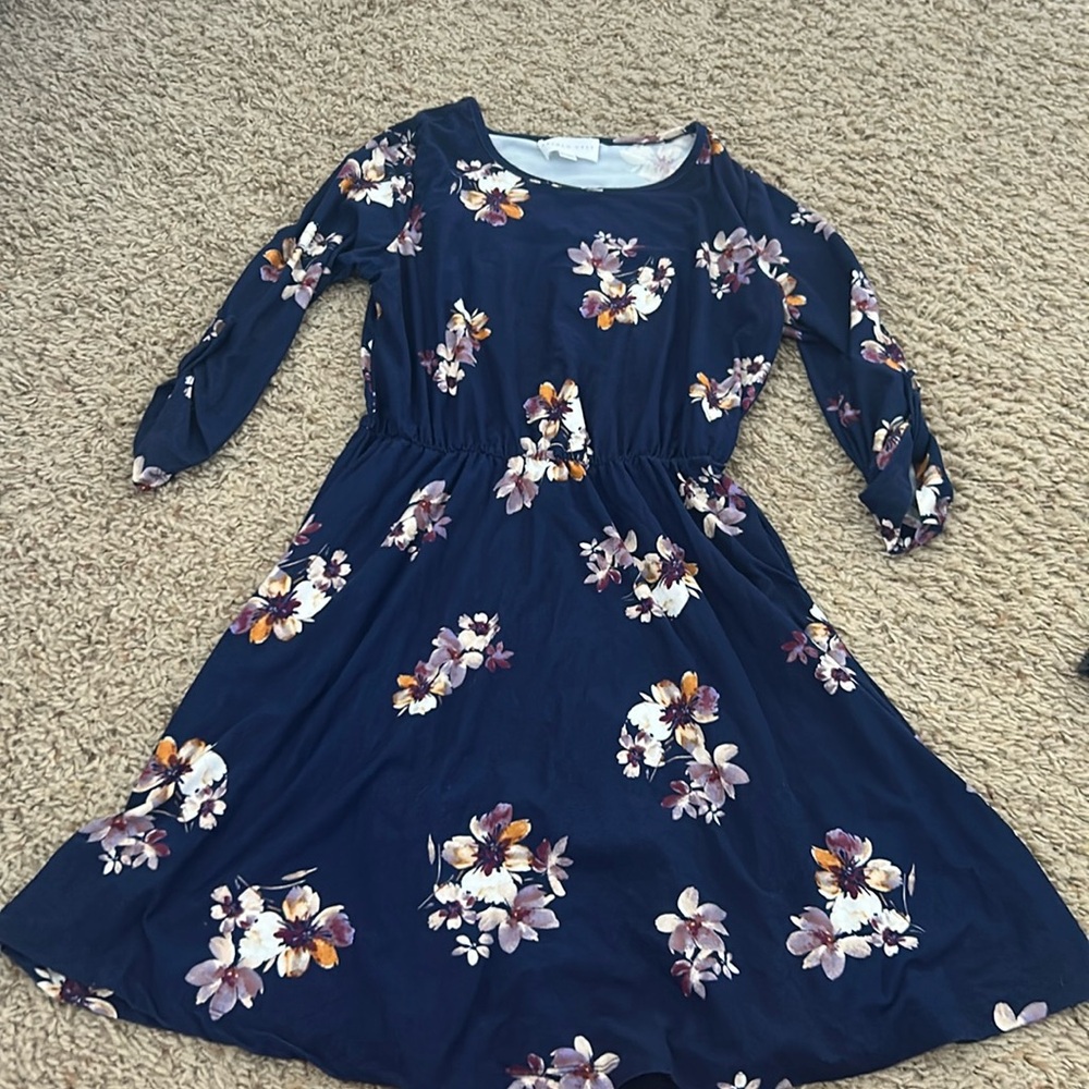 Navy blue French Grey floral dress